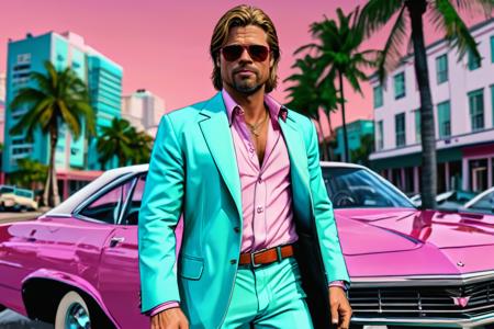 brad pitt, as a character in GTAV, vice city, neon, pastel, miami vice, flat colors, dutch angle, tilted angle, rockstar games, gta vice city, grand theft auto style, exaggerated, pop art style, vibrant colors, full body view
  <lora:add-detail-xl:1> <lora:aesthetic:1>  <lora:detailed_notrigger:1> <lora:Line Art Style SDXL_LoRA_20r_20e_8i_nr32_a16_Pony Diffusion V6 XL:1>