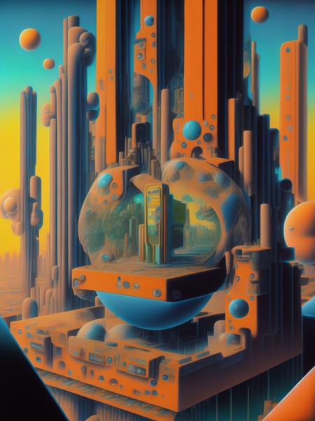 <lora:AngusMcKie:1>painting by Alan Kenny, a giant futurist city inside a motherboard, gta fps view