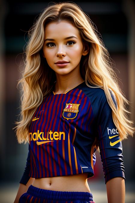 beautiful woman (b3bahan-775:.99), beautiful hair, ((closeup portrait:1.3)), ((face focus)), (((London))), natural skin texture, ((fc barcelona jersey, and straight-leg pants :1.2)), 24mm, 4k textures, soft cinematic light, adobe lightroom, photolab, hdr, intricate, elegant, highly detailed, sharp focus, ((((cinematic look)))), soothing tones, insane details, intricate details, hyperdetailed, low contrast, soft cinematic light, exposure blend, hdr, faded