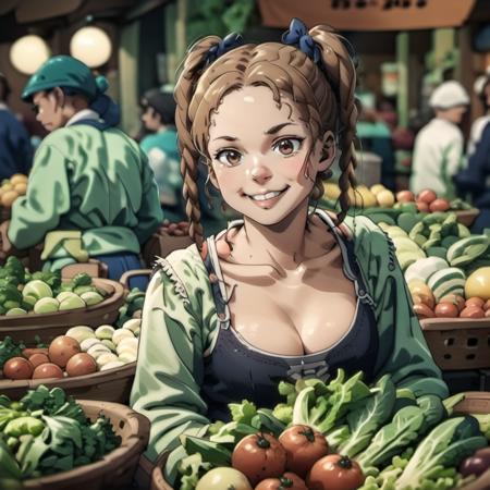 highly detailed analog photo of vendor (grocer), 

1girl, twintails, ((cleavage)), smile, food, multiple girls, solo focus, blurry, depth of field, blurry background, realistic, vegetable, salad,  ((cute face)), 

masterpiece, best quality:1.1, 


depth of field:1.1, 
(analog photography:1.2),



