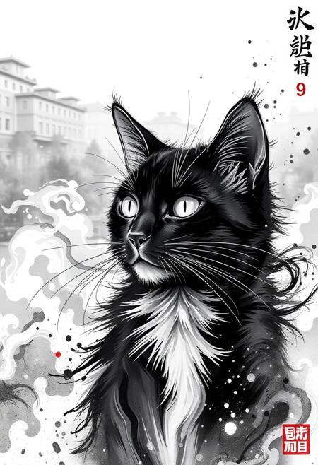 masterpiece, ultra-HD, very aesthetic, 8K, high detail, depth of field, score_9, score_8_up, 
BREAK
detailed background, dynamic background, 
BREAK
ink splash, panoramic view, Flowing, dynamic feel, dynamic scene, monochrome, cat, 
BREAK
<lora:wasabi_natsume_style_r1:0.8>, <lora:nest virgo_illustriousXL:0.6>, <lora:ka_marukogedago:0.6>, <lora:DetailedEyes_V3:0.8>, <lora:NEGATIVE_HANDS:1>, <lora:RavenScript :0.8>, <lora:ink-style_A3.1_XL:0.6>,