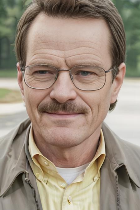 Portrait of Waltuh S1 <lora:Waltuh S1 V1:0.6>, glasses, middle aged man, suit and tie, dramatic, realistic, smile, high quality, 4k, film grain, outdoors, tv show, Walter White