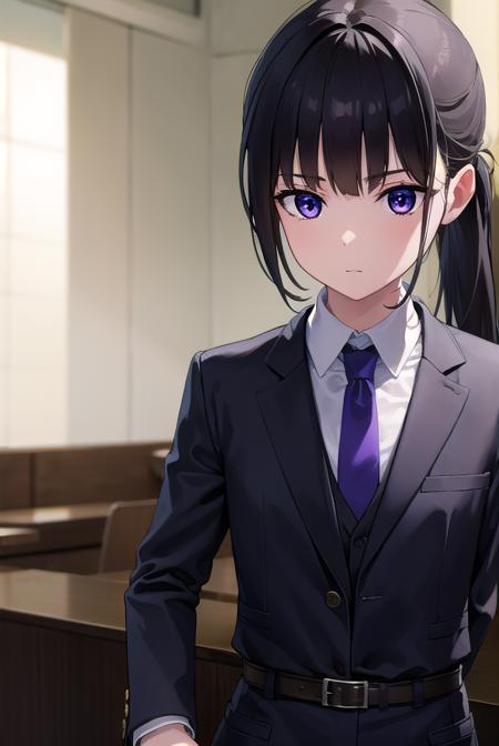 takinainoue, <lora:takinainoue-lora-nochekaiser:1>, 
inoue takina, long hair, bangs, ponytail, black hair, (purple eyes:1.2),
BREAK gloves, long sleeves, jacket, necktie, black gloves, collared shirt, belt, pants, vest, black jacket, black pants, formal, suit, red necktie, headset, black suit, earpiece,
BREAK looking at viewer, (cowboy shot:1.5),
BREAK indoors, restaurant,
BREAK <lyco:GoodHands-beta2:1>, (masterpiece:1.2), best quality, high resolution, unity 8k wallpaper, (illustration:0.8), (beautiful detailed eyes:1.6), extremely detailed face, perfect lighting, extremely detailed CG, (perfect hands, perfect anatomy),