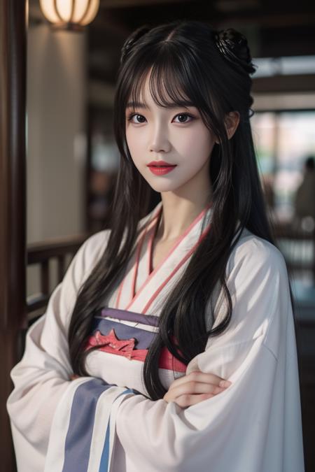 jiangyanli hanfu, chinese clothes, long sleeves, wide sleeves, shawl, long hair,double hair bun, hair ornament,bangs,