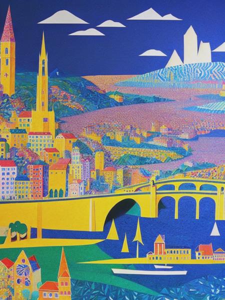 <lyco:PaulSignac:1.0> city, Paper cutout art, Paul SIGNAC