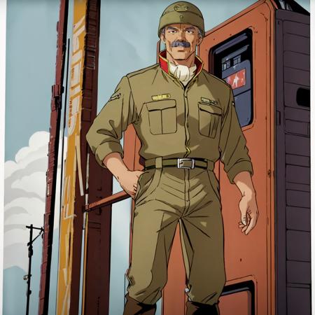 masterpiece,high quality,solo,
<lora:hardysteiner001:0.7>,
hardysteiner,1oldman,
grey hair,black eyes,mustache,facial hair,beard,
khaki military uniform,
helmet,
belt,khaki pants,
boots,
standing,