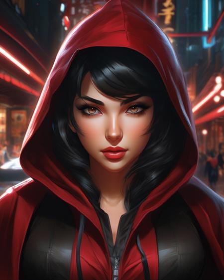 anime artwork <lora:SaFFe-Anim-LycorsFF:1> a woman in red hooded cloak, detailed portrait of anime girl, black haired girl wearing hoodie, seductive tifa lockhart portrait, extremely detailed artgerm, sultry digital painting, graphic artist artgerm, portrait of anime woman, beautiful alluring anime woman, steven artgerm lau, style of charlie bowater, style of stanley artgerm . anime style, key visual, vibrant, studio anime,  highly detailed