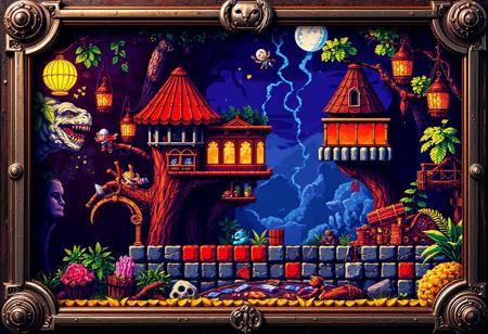A retro-inspired pixel art animation reminiscent of classic video games from the 8-bit era, featuring charming sprites, catchy chiptune music, and nostalgic gameplay that transports viewers back to a simpler time. (masterpiece, award winning artwork) many details, extreme detailed, full of details, Wide range of colors, high Dynamic
detailmaximizer,gaming, magic silver frame, bronze object
