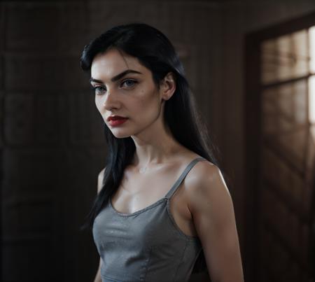 cute woman, long black hair,  blue pale eyes,  <lora:sxz-helga-sinclair-v6:1>  (masterpiece:1.2), (best quality,:1.2), 8k, HDR, ultra detailed, ((photorealistic)), professional light, cinematic lighting, fashion photography, ambient lighting, atmospheric effects,   fur,  shot using a Hasselblad 500CM camera, Rule of thirds:1.3, photo in the style of Alessio Albi,  <lora:300sprtns:1>