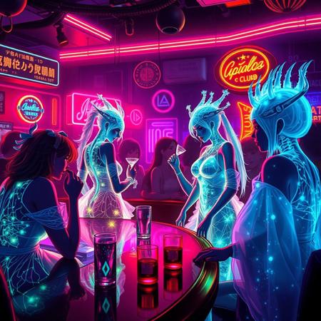 2025-04-10 23:25:32
Prompt
A vivid, cinematic strip club scene, illuminated by the pulsating neon lights that cast an ethereal glow on the bioluminescent patrons. In the center of this vibrant tableau, a stunning 32k masterpiece unfolds in a series of manga panels, each depicting a unique transformation sequence of five female Archaea and 1 Bioluminescence translucent male Kaiju. The females, with their translucent bodies revealing intricate bioluminescent veins, wear shimmering glass-like robes that seem to shatter and reassemble as they dance, each movement creating mesmerizing patterns of light. Sitting at the bar talking,
Negative Prompt
White skin, white people skin ton,
Model
Aitubo Waifu v2
Style
None
LoRA
SDXL Dragon Style
Image Dimension
832 x 1216
Seed
1491587265087659
Prompt Enhance
Off
Performance
Balance