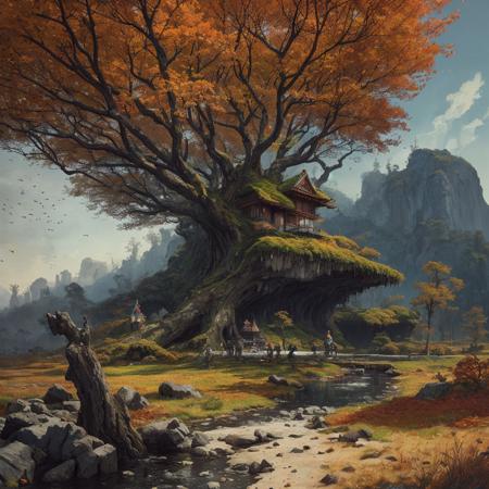 neutral colour, fall landscape, nature and beautiful landscape, wildlife, fantastical surrealist otherworldly, ornate, intricate, elegant, surreal, beautiful high definition acrylic art intricate details, Artist Jacek Yerka, Richard Dennis, ''Beautiful trees!!!'' Artwork by Salvador Dali, Joe Fenton, Andree Wallin, Ismail Inceoglu, Wassily Kandinsky, Katsushika Hokusai, artstation, 8K octane render, Watercolor, trending on artstation, sharp focus, studio photo, intricate details, highly detailed, by greg rutkowski<lora:xl_more_art-full_v1:0.3>