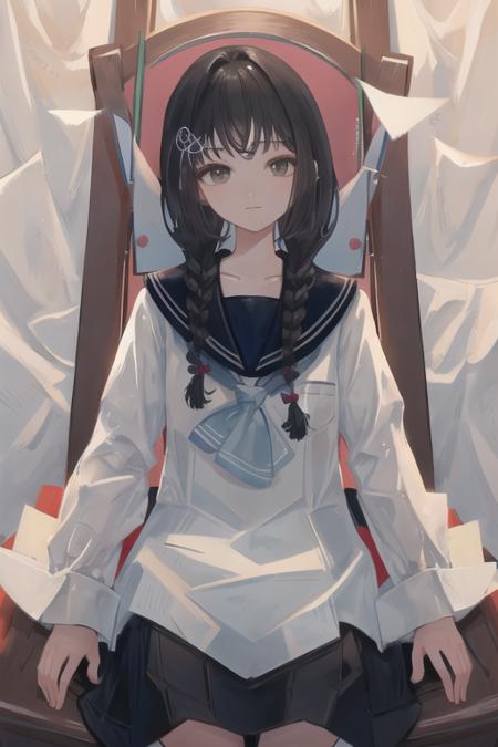 <lora:Amemori_Sayo_NF-000010:1>, masterpiece, best quality, illustration, black hair, two braids, sailor dress