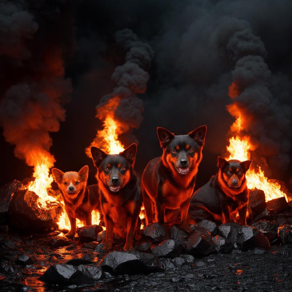 underworld cerberus, dog, lava, flames