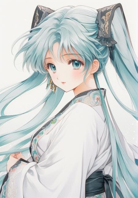 (masterpiece,best quality,ultra_detailed,highres,absurdres:1.2), Hatsune Miku, very intricate detail, cute, pixiv, attractive quality, three-sided view, china dress, anime, girl, full body illustration, high definition, body facing forward, white skin, good looking woman
<lora:1990s-sdxl:1>