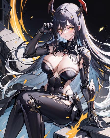 headfriedrichwedding, 1girl, large breasts, <lora:FriedrichWeddingV1[friedrichwedding]:0.9>, yellow eyes, 
 <lora:A-Mecha-REN[color_theme,mecha musume, mechanical parts, robot joints,headgear,full armor]:0.7>,black_theme,mecha musume, mechanical parts, robot joints,headgear,full armor