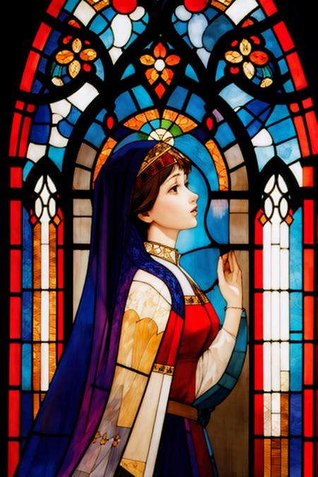 <lora:Stained_Glass_Story-10:1> 1 girl in stained_glass,