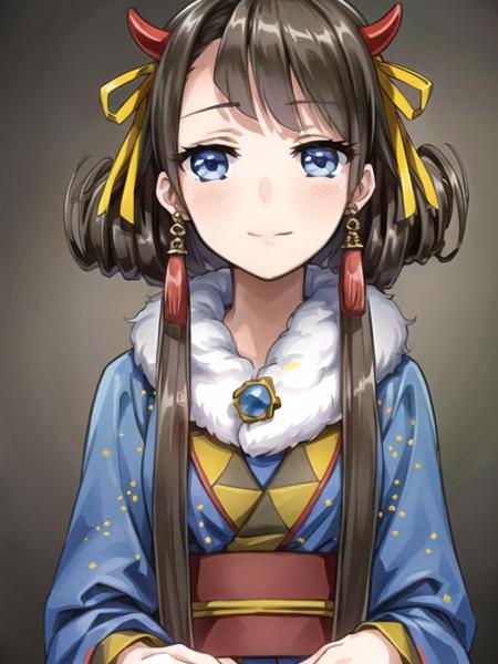 Hachioji,drill hair,hair ribbon, blue japanese clothes