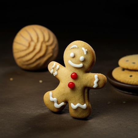Gingerbread_Man, food, cookie, food focus, no humans, depth of field, moody ambience, spotlight, multiple views, zoom layer