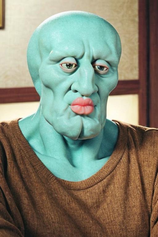 hotify prettify, analog, raw, portrait of  handsome-squidward character pouting <lora:Pouting:.6> <lora:handsome-squidward...