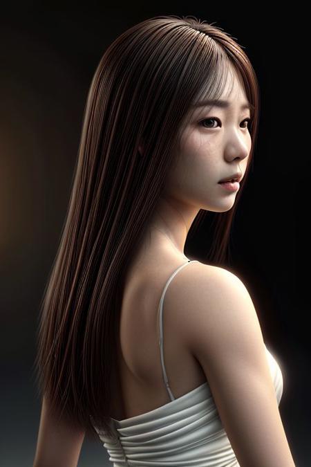 (((masterpiece))), ((photorealistic:1.4)), ((realistic:1.4)), ((best quality)), ((official art, extremely detailed CG unity 8k wallpaper)), ((highly detailed)), ((absurdres)), ((8k resolution)), 1girl, perfect asian girl, solo, long hair, brown hair, dress, stadning, look at viewer, white see through silk dress,