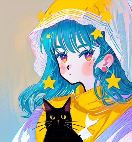 gooddaygirl, 1girl, portrait, star \(symbol\), cat