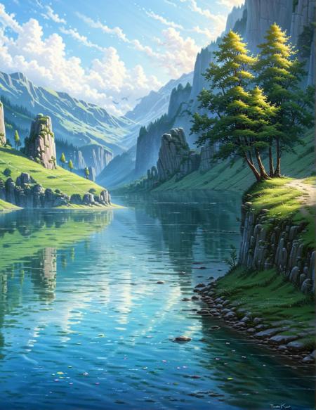 1080x1400, 1080 x 1400; A tranquil bay is nestled within a serene valley, with a small island rising from the water, crowned with a solitary tree whose branches stretch gracefully towards the sky. The scene is bathed in vibrant colors as the sun begins to set, casting a warm, golden hue over everything. The water reflects the sun's radiant glow, creating a shimmering pathway of light across the surface. The overall setting is serene and picturesque, capturing the peaceful beauty of nature in the embrace of the valley. Romantic impressionism, dream scenery art, beautiful oil matte painting, romantic, style of thomas kinkade, beautiful digital painting, anime landscape, romantic painting, dreamlike digital painting, colorful painting, beautiful gorgeous digital, All surface textures are highly realistic and varied, even on the same surface, showing the attention to detail of reality, and the painstaking time taken to craft this image. Even things like eyelashes are in some areas slightly more or less sparse and varied to ensure a realistic appearance, and this level of care applies to every centimeter of the picture. In reality, things are rarely perfect, and flaws are considered beautiful, and this image embraces and uses these flaws to create true believable beauty, The most compelling work of art ever produced, every intricate detail holding a narrative or philosophical concept that entrances. The entire composition is lauded by the modern masters as truly mesmerizing, the artwork itself considered by some too sacred to even show the common world. The work is dynamic and complicated, with multiple forms of media layered in complex and innovative ways, at times mind-bending in the creative solutions the artist found to produce what is lauded as the only truly creative work ever produced by mankind