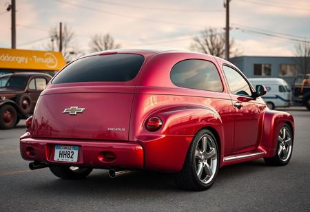 hyperrealistic, hypermaximalist, absurdres, detailfetishist, 2026 Chevrolet HHR has been heavily styled after the 1942 Chevrolet Fleetline Special Deluxe Coupe in an attempt to attract people who don't usually buy new cars, the iconic swooped back of the fleetline sets it apart from every other car on the road today