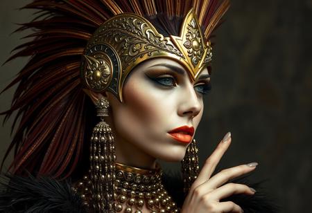 human sorceress, ((((wohawk)))),chrome and gold, avant-garde