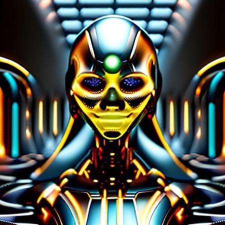 masterpiece, awesome quality, hyper detailed, ((DonMX3n0T3ch, futuristic, scifi, tech)), female robot,  <lora:DonMX3n0T3ch:1.5> cool, awesome