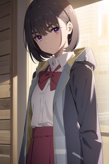 aoiaioi, <lora:aoi aioi movie-lora-nochekaiser:1>,
aoi aioi, short hair, black hair, red eyes, purple eyes,
BREAK shirt, dress, bow, school uniform, jacket, white shirt, collared shirt, hood, bowtie, red bow, red bowtie,
BREAK indoors, classroom,
BREAK looking at viewer, (cowboy shot:1.5),
BREAK <lyco:GoodHands-beta2:1>, (masterpiece:1.2), best quality, high resolution, unity 8k wallpaper, (illustration:0.8), (beautiful detailed eyes:1.6), extremely detailed face, perfect lighting, extremely detailed CG, (perfect hands, perfect anatomy),