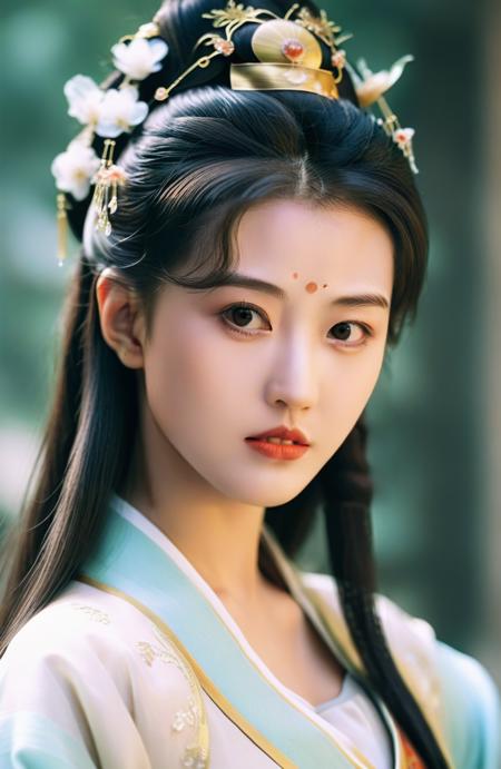 cinematic photo of (masterpiece,best quality,ultra high res:1.2),(photo-realistic:1.3),beautiful face,exquisite face,looking at viewer,
side_light,character portrait,
1girl,face_focus,<lora:zhouhaimei_XL_0_:1>,zhouhaimei,
hanfu,tang style outfits,<lora:hanfuTang_v32:0.6>,, 35mm photograph, film, bokeh, professional, 4k, highly detailed