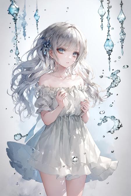 (masterpiece:1.1, highres:1.4) , 1 girl, watercolor style, (soft blending:1.2) , fluid colors, dreamy washes, delicate textures, organic shapes, atmospheric depth, bubble, limited color, <lora:CuteGothicFashion_2:1>