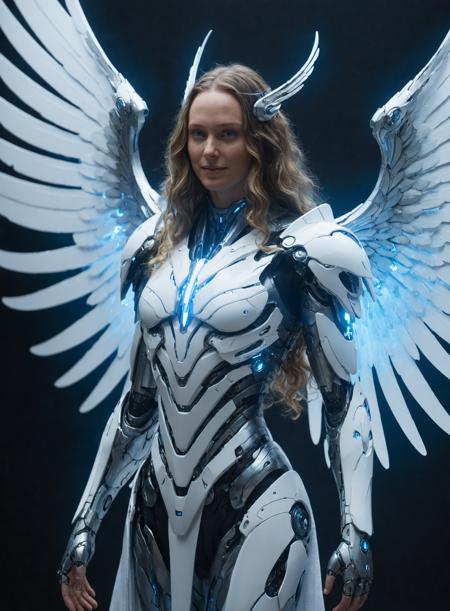sci-fi,white_robes,shining_cyberpunk_armor,metal wings,multiple_wings,long_hair,blue_eyes,halo,winged metal headgear,
ethereal_presence,benevolent_smile,radiant_light,serene_expression,floating,humanoid_form,glowing_aura,barefoot,youthful_appearance,celestial_glow,
<lora:JuggerCineXL2>,Movie Still,Film Still,Cinematic,Cinematic Shot,Cinematic Lighting,
