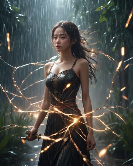 In this incredibly high-resolution wallpaper,a girl stands alone amidst a rain of blades. Her posture is calm and resolute as the swords seem to weave an intricate web in the air around her. The blades reflect light from the real world,displaying astonishing detail and realism,