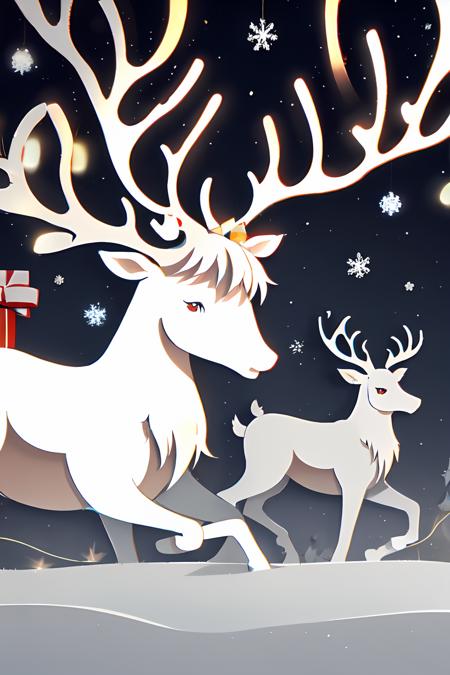 reindeer, <lora:reindeer_papercut:0.75>, raging, shiny, rndr, glowing, ramping, christmas lights, red ominous eyes