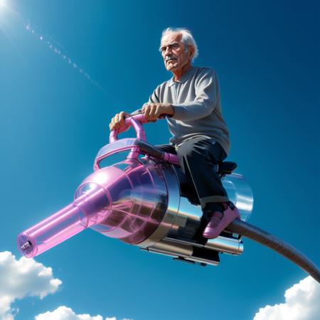 vacuum_cleaner flying blue_sky cloud day outdoors realistic sitting science fiction