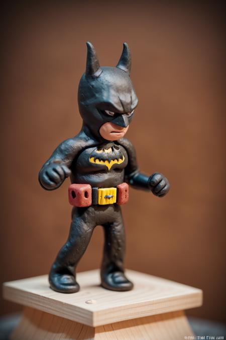 clayanim,  batman, fingersprint, on a wooden support, dof, sharp focus, <lora:ClayAnim:1>