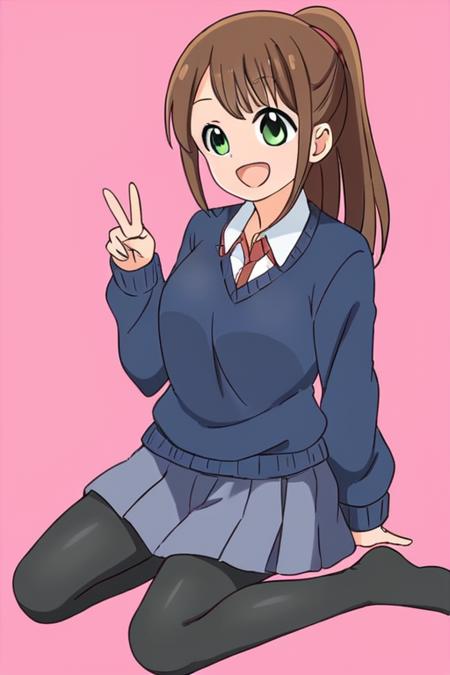 honshouAru, ponytail, green eyes