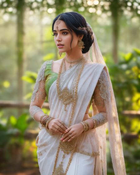 fashion photography portrait of indian girl with black hair, in lush jungle with flowers, 3d render, cgi, symetrical, octane render, 35mm, bokeh, 9:16, (intricate details:1.12), hdr, (intricate details, hyperdetailed:1.15), (natural skin texture, hyperrealism, soft light, sharp:1.2), detailed, sunlight passing through foliage, <lora:KandyanDress_V1:0.8>, blue saree, 8k details, masterpiece, best quality, award winning photo, photorealistic, highly detailed, raw photo, realistic natural skin textures, rim light, hyperrealistic, low contrast, sharp focus, soothing tones, intricate, low key, masterpiece, best quality, award winning photo, photorealistic, highly detailed, raw photo, realistic natural skin textures, rim light, hyperrealistic, low contrast, sharp focus, soothing tones, 8k details, intricate, low key