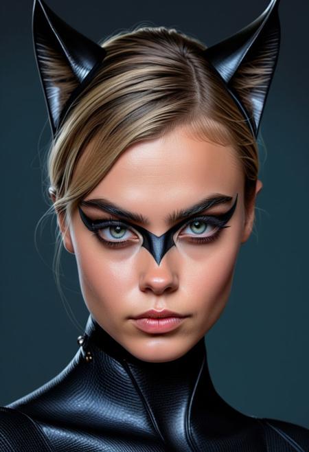 catwoman, film costume concept tests, black eye makeup, highly detailed portrait, digital painting, artstation, ears pointing down, concept art, smooth, sharp focus illustration