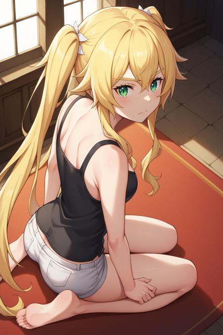 KJOfrederica, blonde hair, green eyes, hair between eyes, very long hair,