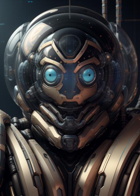 exosuit, mech pilot, blue and gold,  cyber visor, helmet, led screen, lcd screen, holographic, <lora:Naki:0.5>,  bimbusaccumulus, tech-wear, cyberpunk, technological head gear <lora:BimbusAccumulus:0.5>,  <lora:sfear:0.8>, 3d render, high quality, uhd, photorealistic