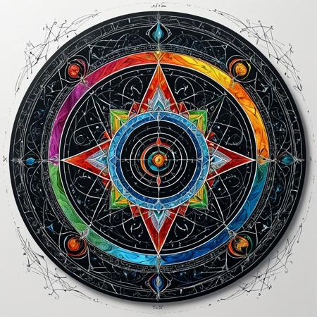 Finely detailed vector illustration, geometry, calculations, math , ultra realistic quality, circle symbol, white background, hyperdetailed, intricately detailed,  triadic colors,fantastical,intricate detail,splash screen,complementary colors, fantasy concept art, 8k resolution, masterpiece, white chalk on black stone, sketches, scratches,