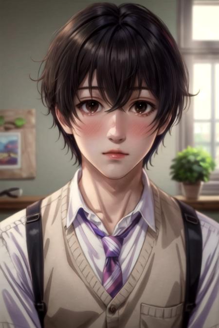 (best quality:1.1), (masterpiece:1.4), sketch, 1boy, solo, male focus, looking at viewer, , depth of field, anime coloring, realistic, <lora:ryuuto_kashima:0.8>, ryuuto_kashima, black hair, brown eyes, flannel shirt, , ,