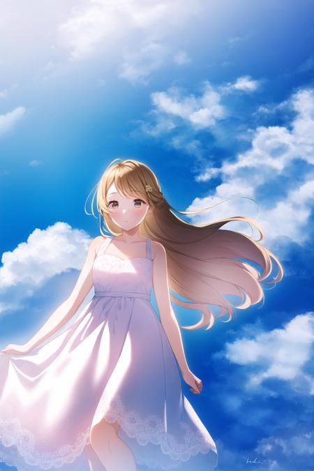 1girl, long hair, dress, (lace), day, clouds
 <lora:HanakoStyle:1>