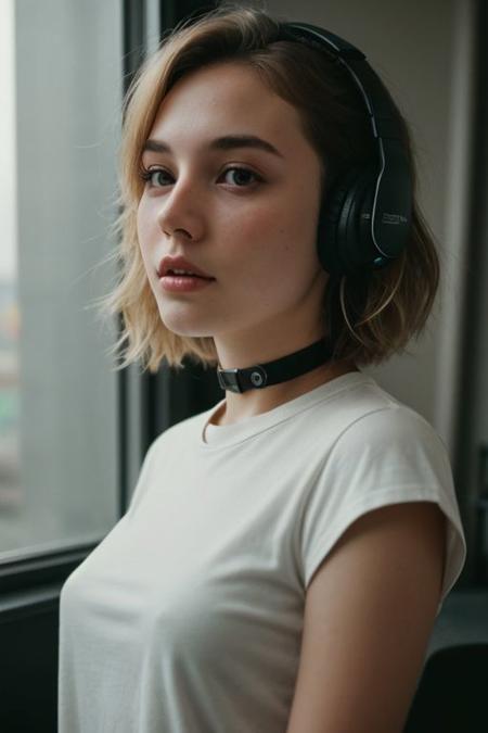 (analog photo:1.1), gamer girl, headphones , blonde short hair, ( t-shirt:1.15), (20 years old, young:1.2), petite, (pubic hair:1.1), choker, cream eyeliner, european, cozy bedroom, (neon glow, cyberpunk:1.2), waves, warm colors, (inviting expression:1.05), RAW Photograph, dslr, soft lighting, high quality, film grain, Fujifilm XT3, (nsfw:1.1), insane details, masterpiece, 8k, 35mm photograph, dslr, kodachrome, vignette, vintage, Kodachrome, Lomography, stained, highly detailed, found footage