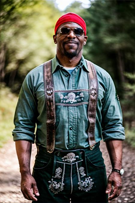 cinematic photo,   tcr3ws wearing a lederhosen and crosspiece with Green-blue colored shirt , in Cuyahoga Valley National Park, 35mm photograph, film, bokeh, professional, 4k, highly detailed <lora:Lederhosen-v1:.9> <lora:epiCRealismHelper:.7>  <lora:PewDiePie_vng:1>