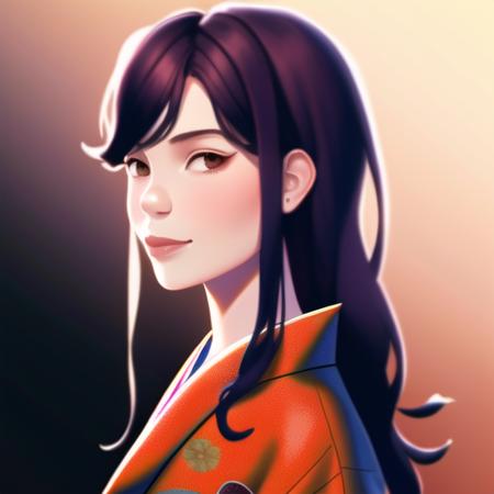 a girl in red kimono,gradient_background