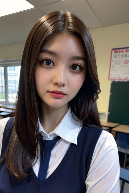 a photo of yuume18, 18 year old girl in the classroom, close up, <lora:yuume18-12:0.9>, (intricate details:0.8), (hdr, hyperdetailed:1.2), school uniform