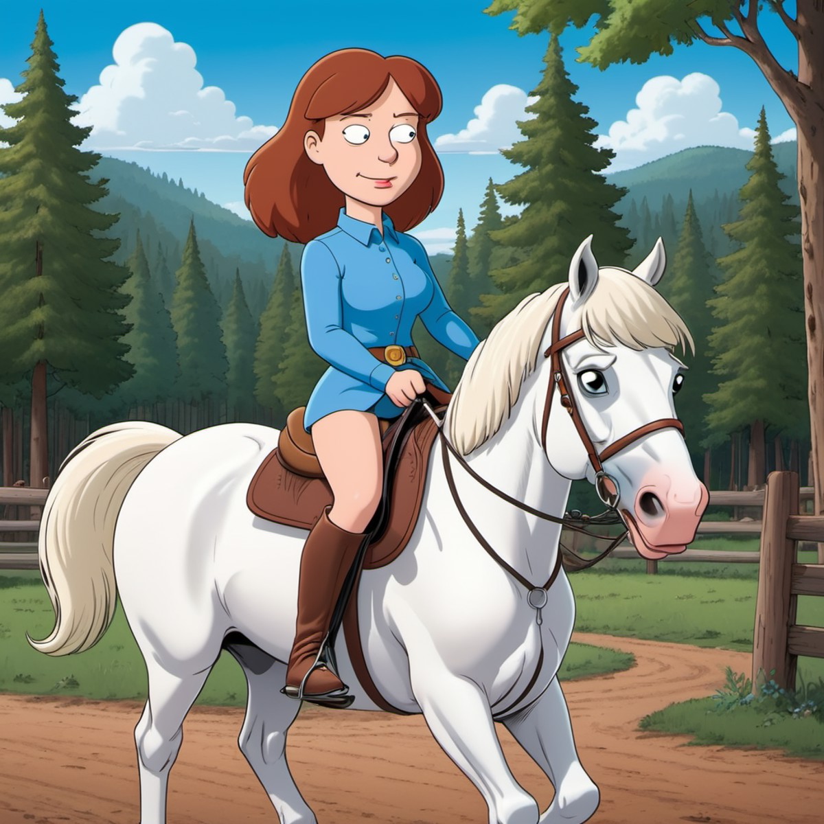 a pretty girl riding a horse, the family guy cartoon